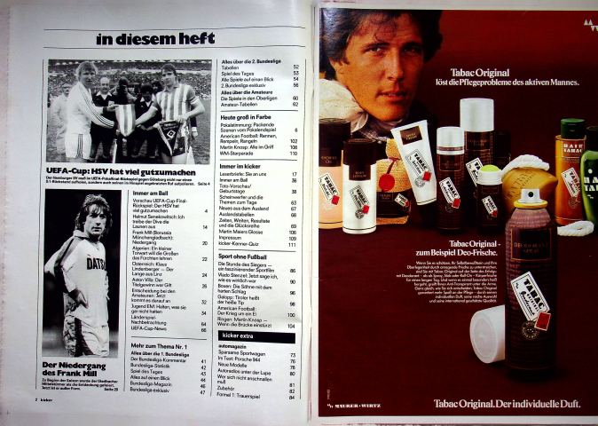 Inhaltsverzeichnis Kicker 40/1982