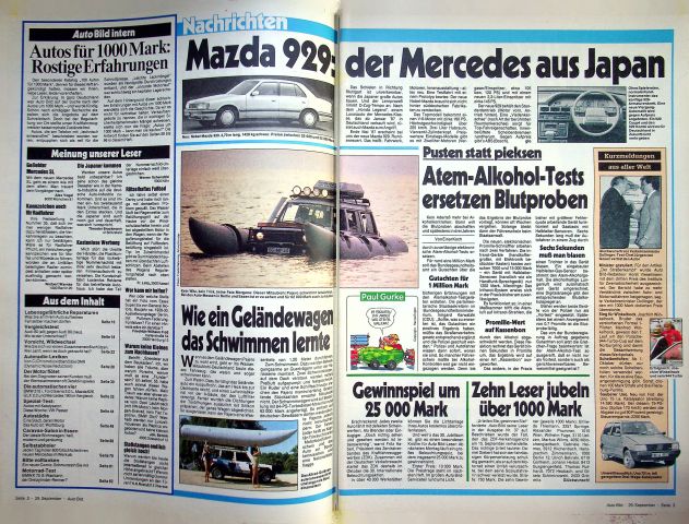 Inhaltsverzeichnis Auto Bild 40/1986