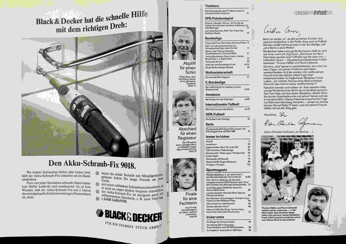 Inhaltsverzeichnis Kicker 40/1990
