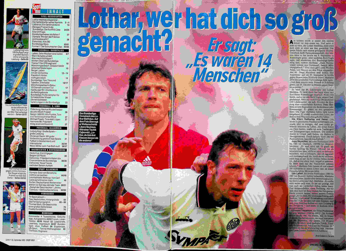 Inhaltsverzeichnis Sport Bild 40/1992