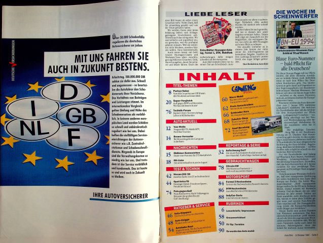 Inhaltsverzeichnis Auto Bild 40/1994