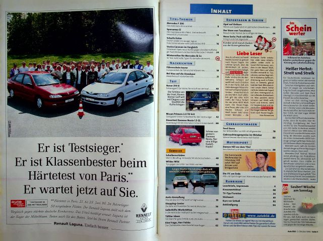 Inhaltsverzeichnis Auto Bild 40/1996