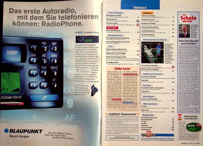 Inhaltsverzeichnis Auto Bild 40/1997