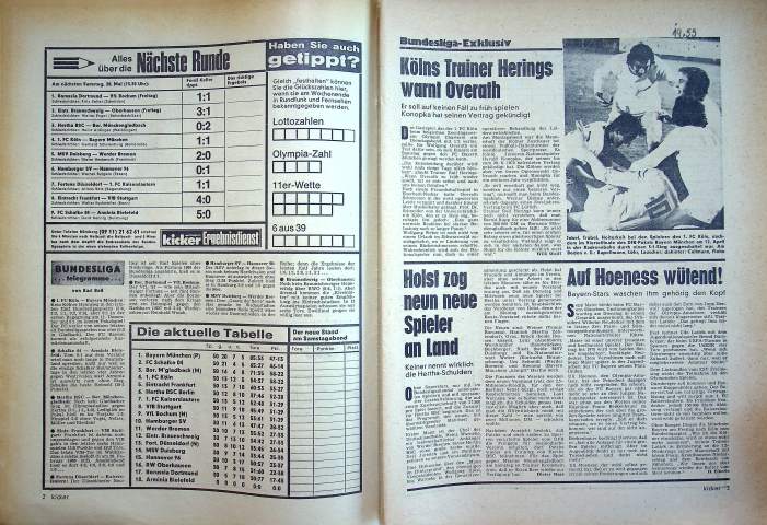 Inhaltsverzeichnis Kicker 41/1972