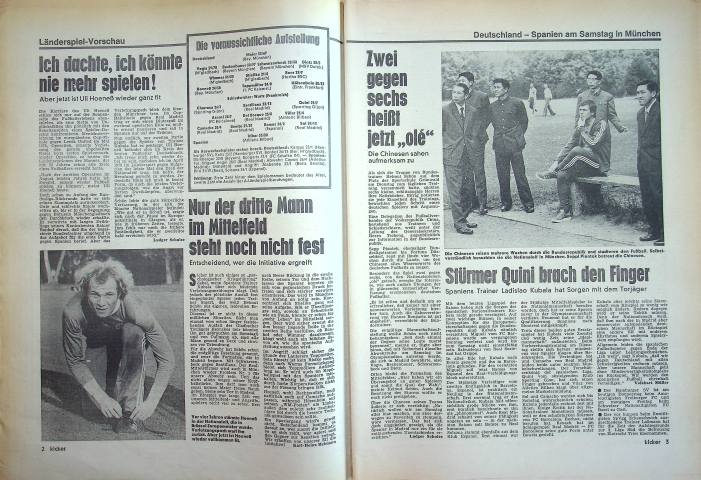 Inhaltsverzeichnis Kicker 41/1976