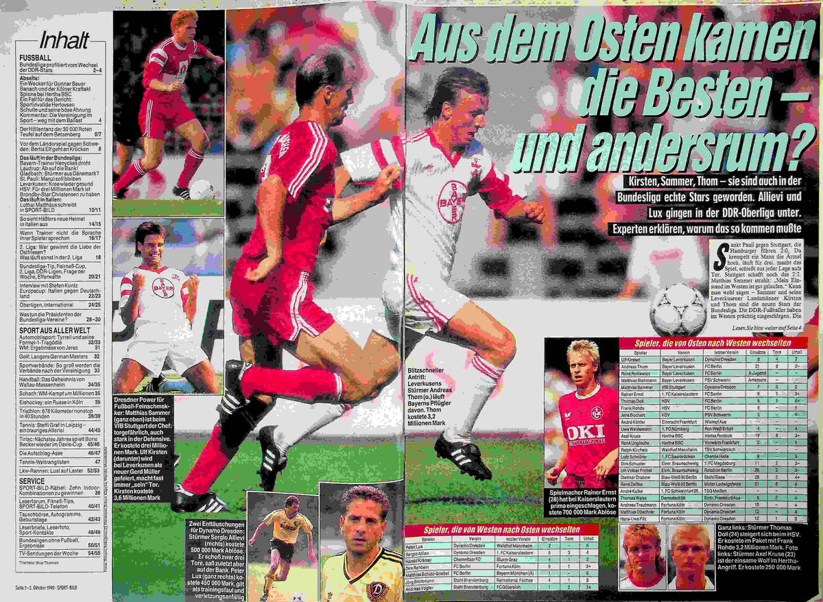 Inhaltsverzeichnis Sport Bild 41/1990