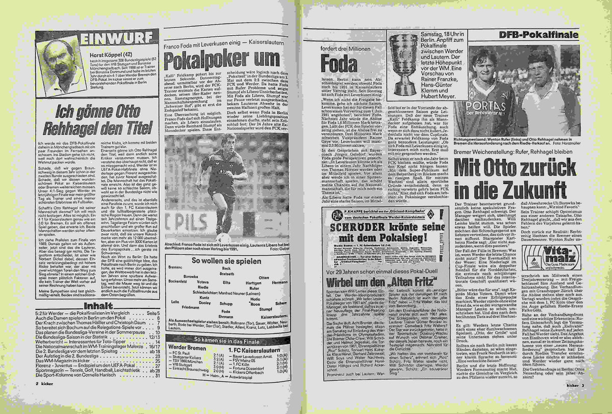 Inhaltsverzeichnis Kicker 41/1990