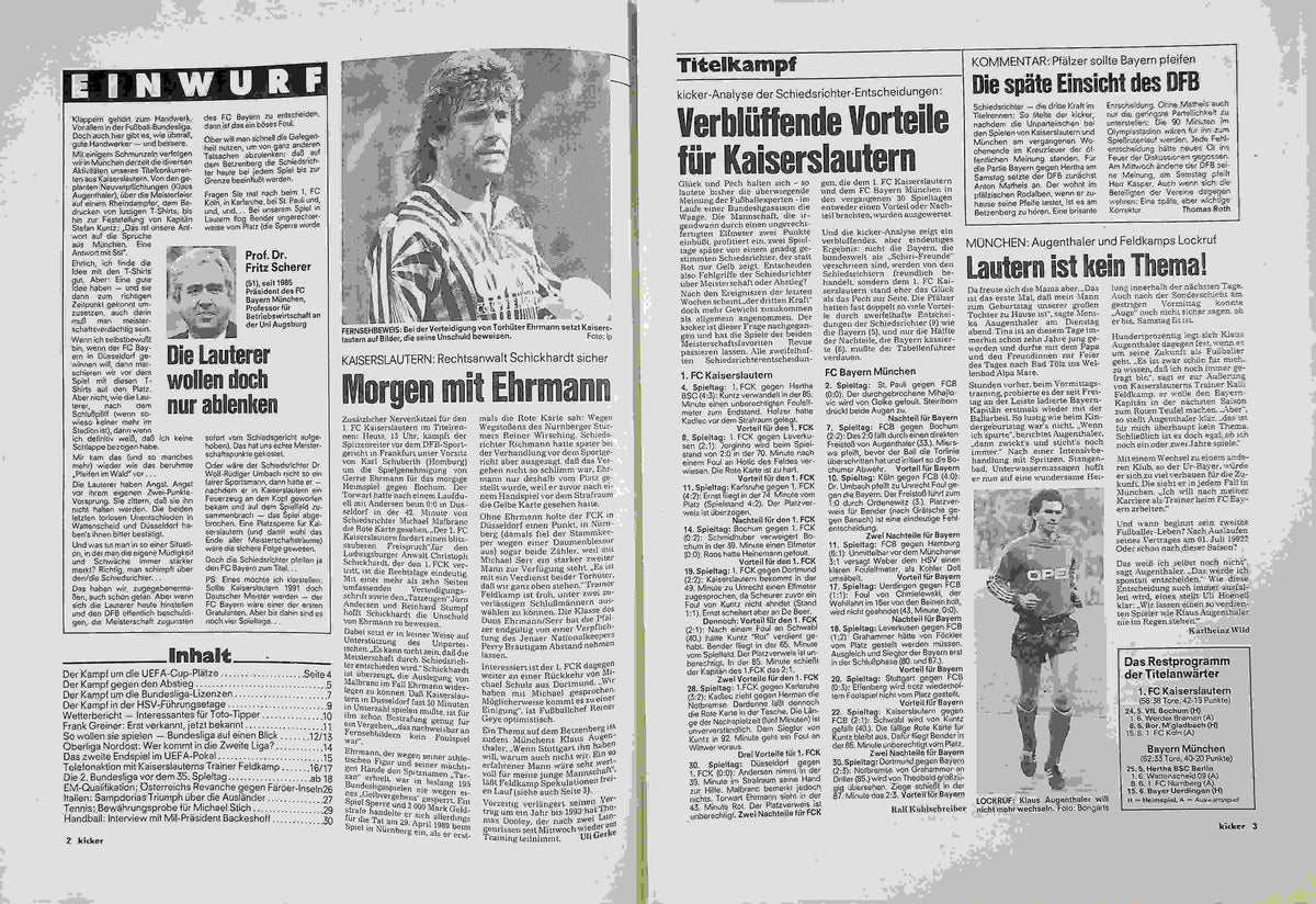 Inhaltsverzeichnis Kicker 41/1991