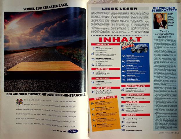 Inhaltsverzeichnis Auto Bild 41/1994