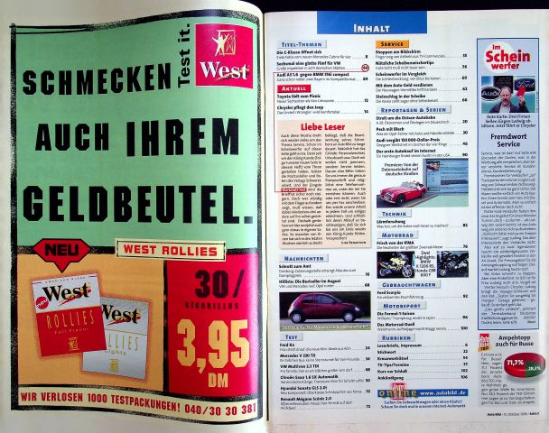 Inhaltsverzeichnis Auto Bild 41/1996