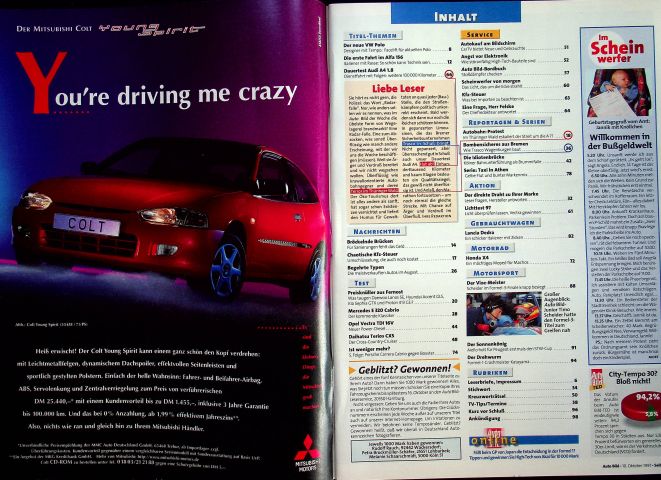 Inhaltsverzeichnis Auto Bild 41/1997