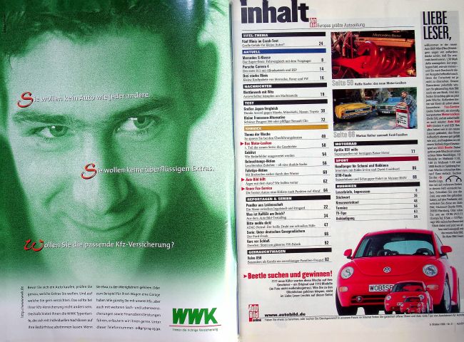 Inhaltsverzeichnis Auto Bild 41/1998