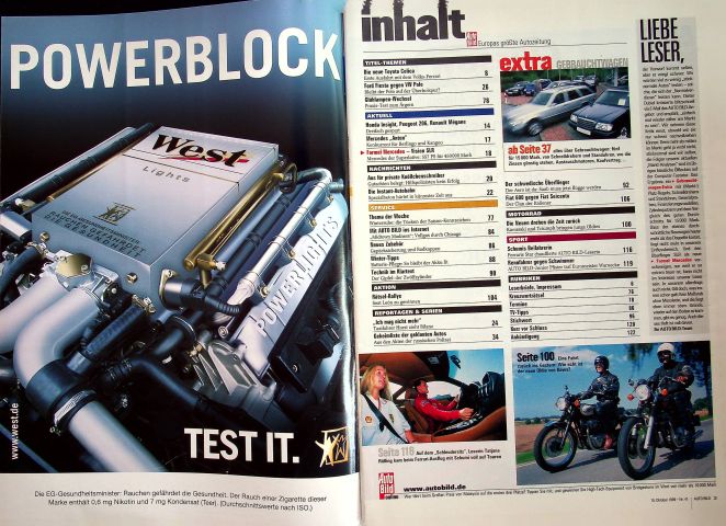 Inhaltsverzeichnis Auto Bild 41/1999