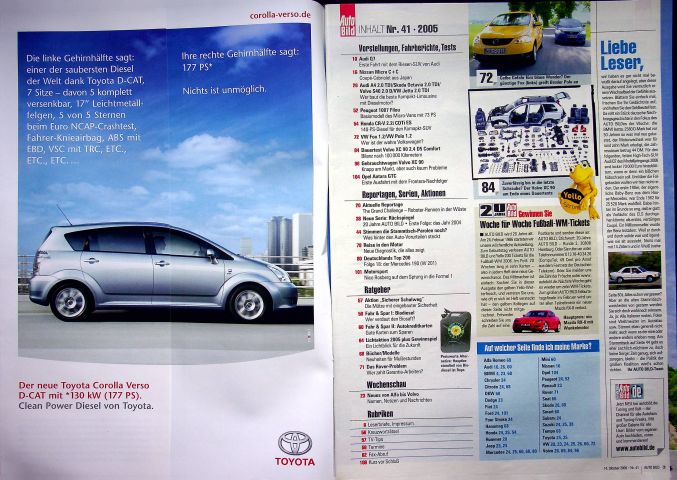 Inhaltsverzeichnis Auto Bild 41/2005