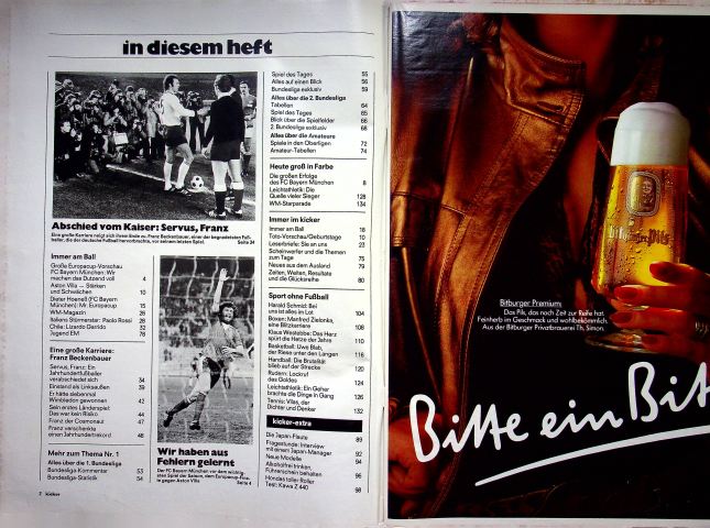 Inhaltsverzeichnis Kicker 42/1982