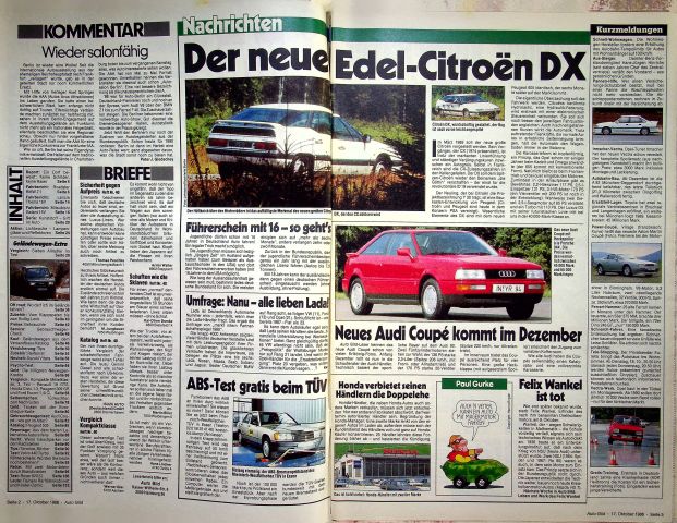 Inhaltsverzeichnis Auto Bild 42/1988