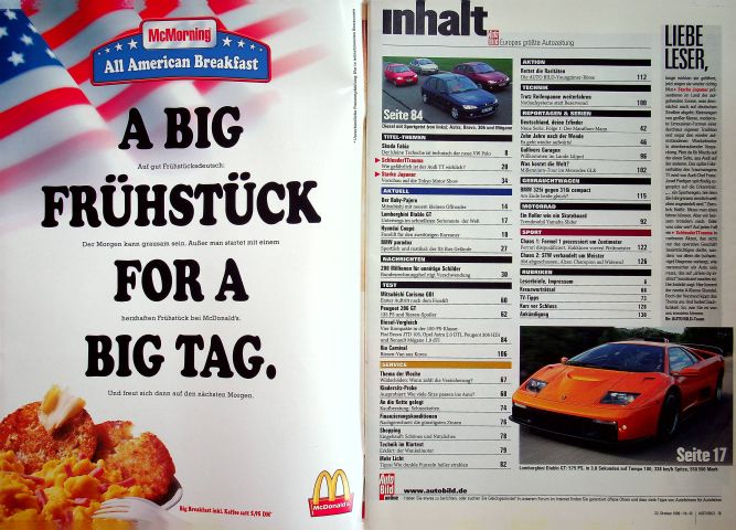 Inhaltsverzeichnis Auto Bild 42/1999