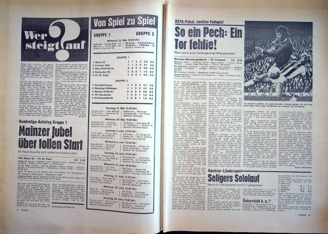 Inhaltsverzeichnis Kicker 43/1973