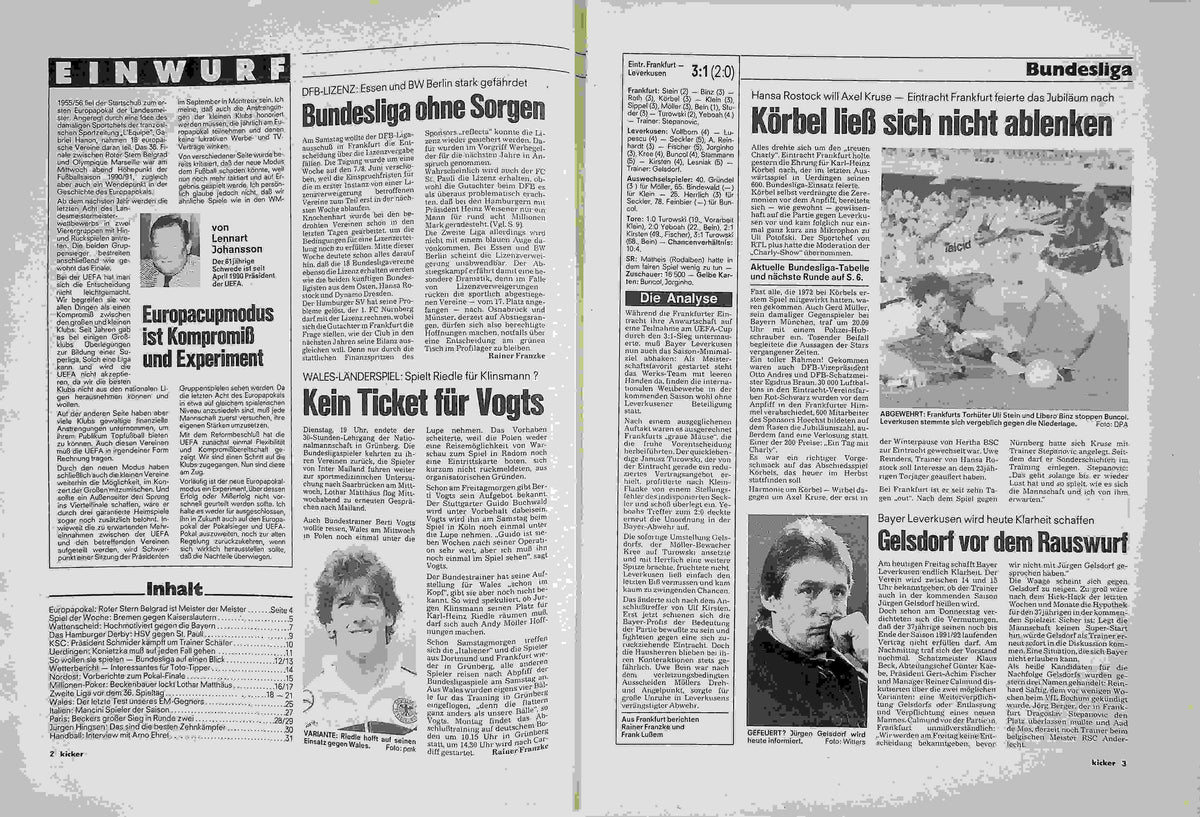 Inhaltsverzeichnis Kicker 43/1991