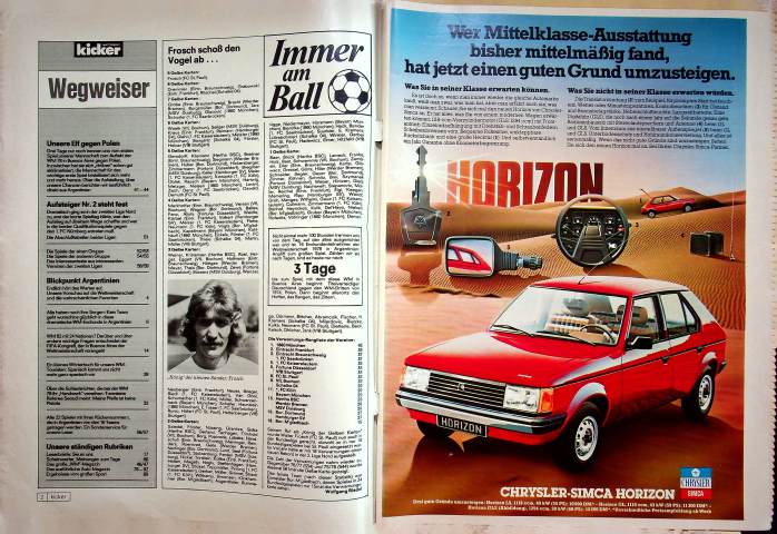 Inhaltsverzeichnis Kicker 44/1978