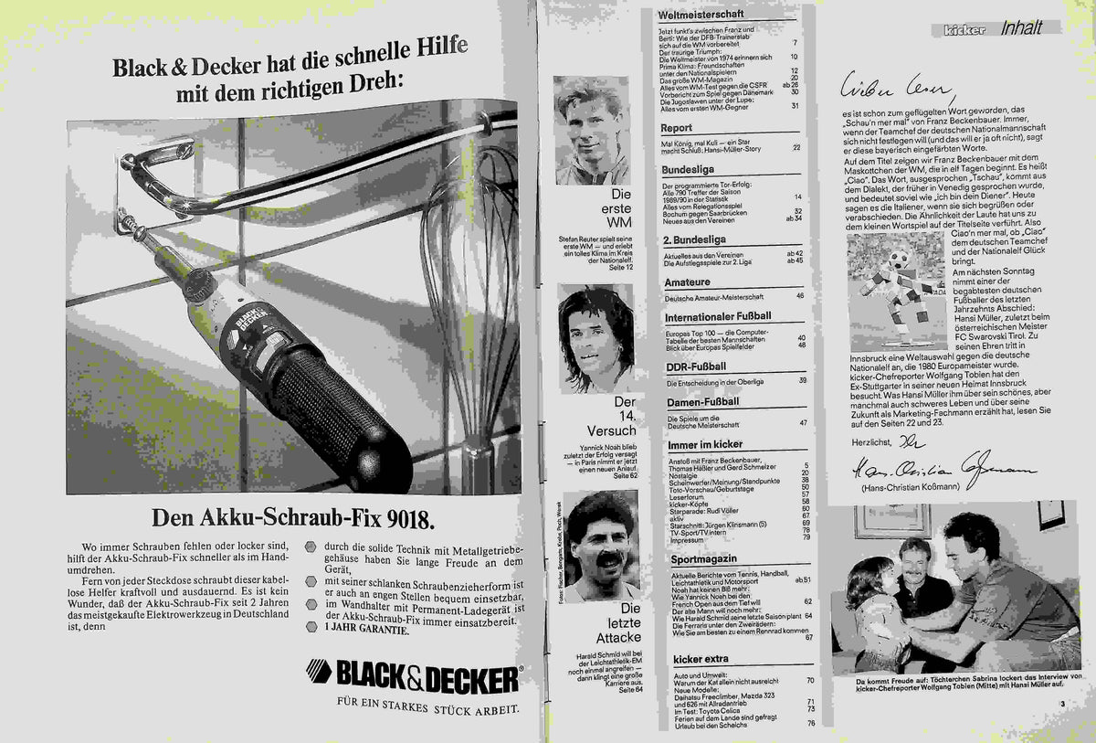 Inhaltsverzeichnis Kicker 44/1990