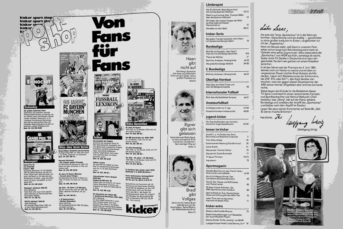 Inhaltsverzeichnis Kicker 44/1991
