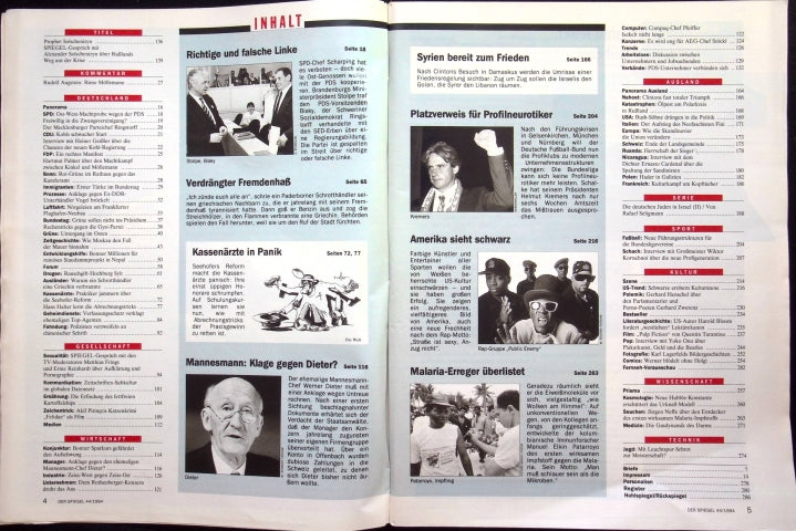 Inhaltsverzeichnis Spiegel 44/1994