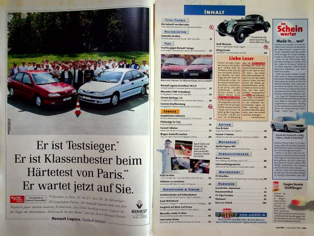 Inhaltsverzeichnis Auto Bild 44/1996