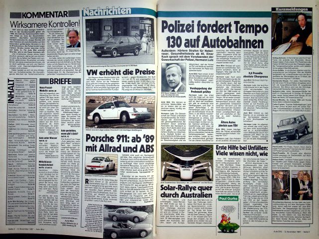 Inhaltsverzeichnis Auto Bild 45/1987