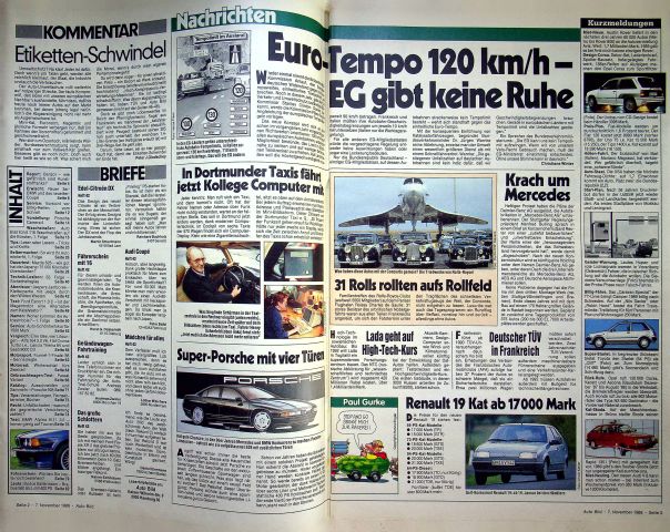 Inhaltsverzeichnis Auto Bild 45/1988