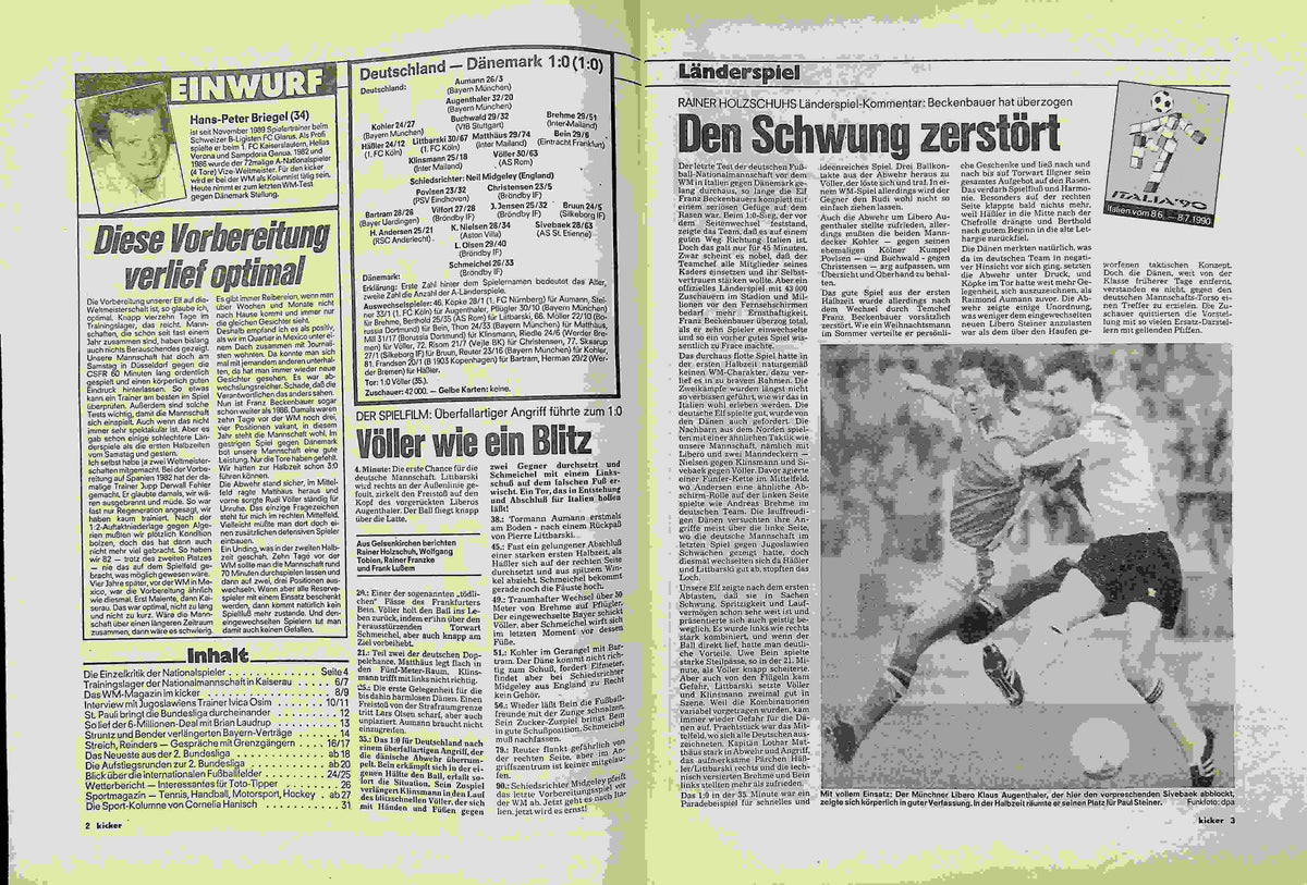Inhaltsverzeichnis Kicker 45/1990