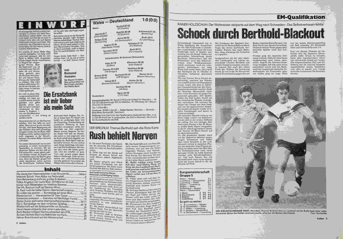 Inhaltsverzeichnis Kicker 45/1991