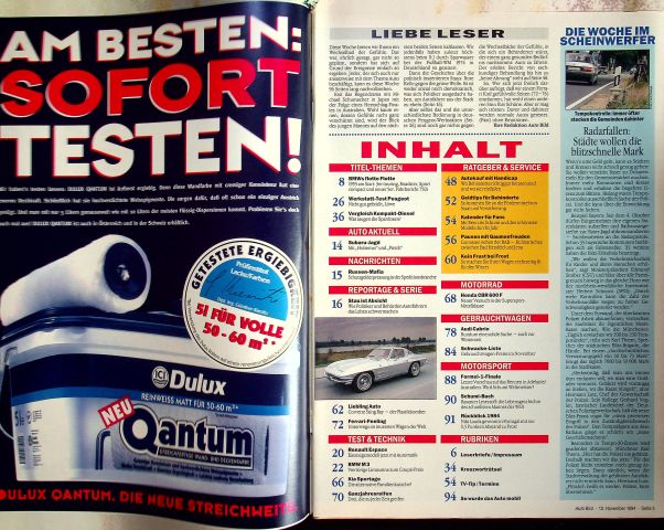 Inhaltsverzeichnis Auto Bild 45/1994