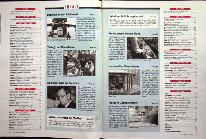 Inhaltsverzeichnis Spiegel 45/1994