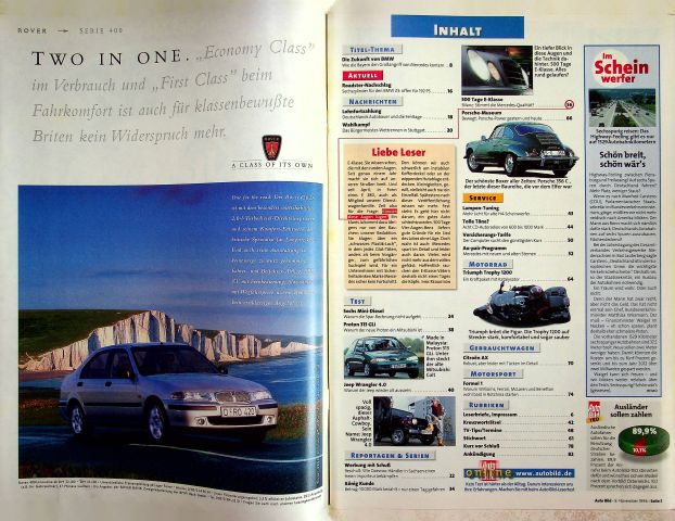 Inhaltsverzeichnis Auto Bild 45/1996