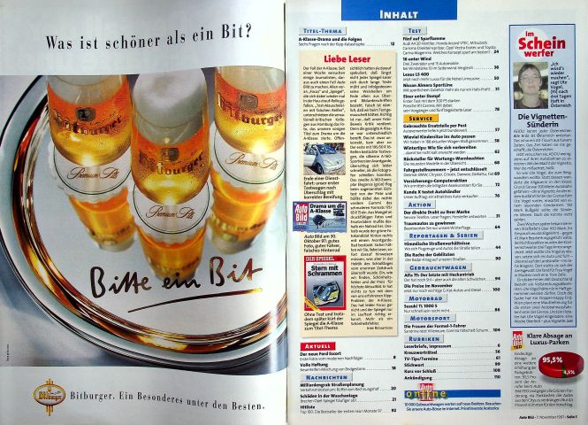 Inhaltsverzeichnis Auto Bild 45/1997