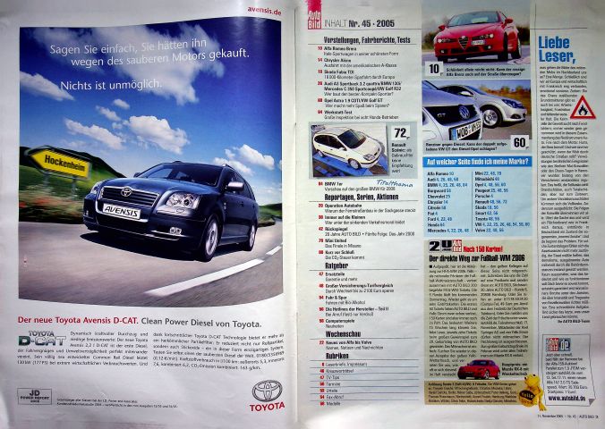 Inhaltsverzeichnis Auto Bild 45/2005