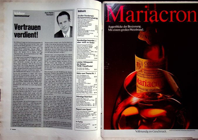 Inhaltsverzeichnis Kicker 46/1980