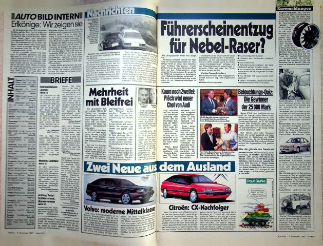 Inhaltsverzeichnis Auto Bild 46/1987