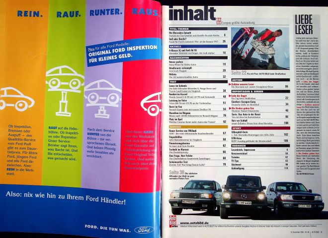 Inhaltsverzeichnis Auto Bild 46/1998