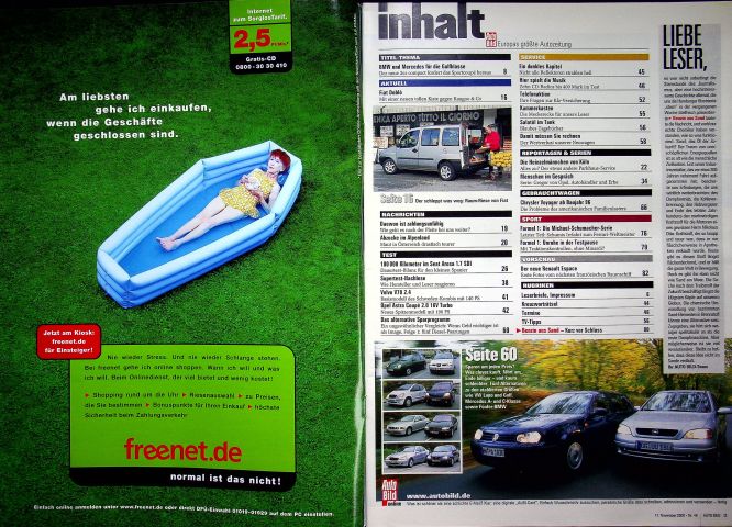 Inhaltsverzeichnis Auto Bild 46/2000
