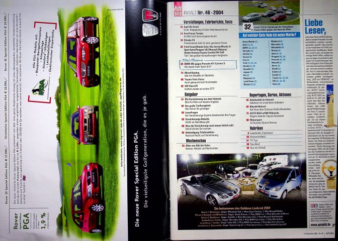 Inhaltsverzeichnis Auto Bild 46/2004