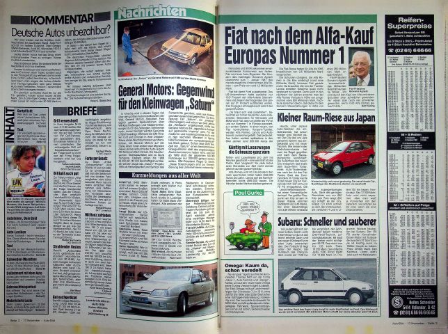 Inhaltsverzeichnis Auto Bild 47/1986