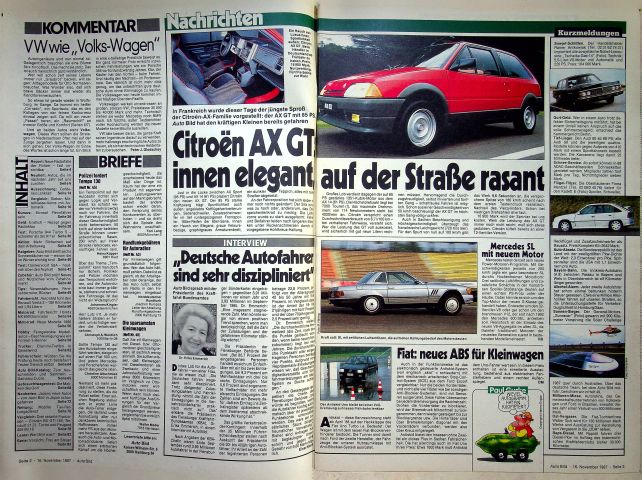 Inhaltsverzeichnis Auto Bild 47/1987