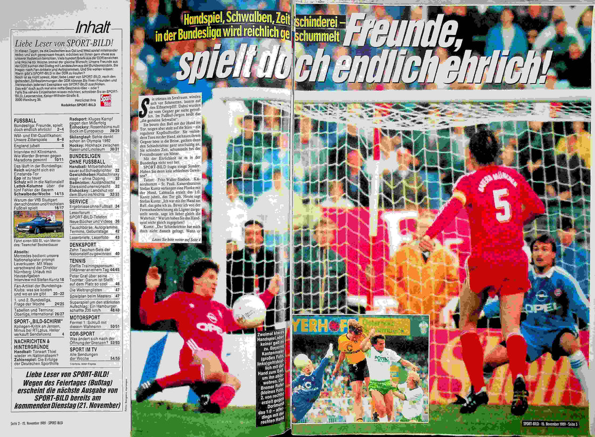 Inhaltsverzeichnis Sport Bild 47/1989