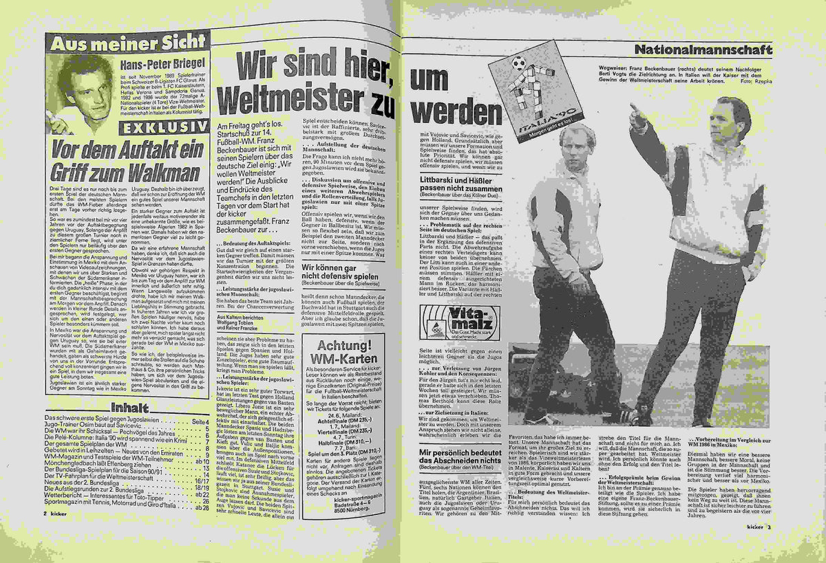 Inhaltsverzeichnis Kicker 47/1990