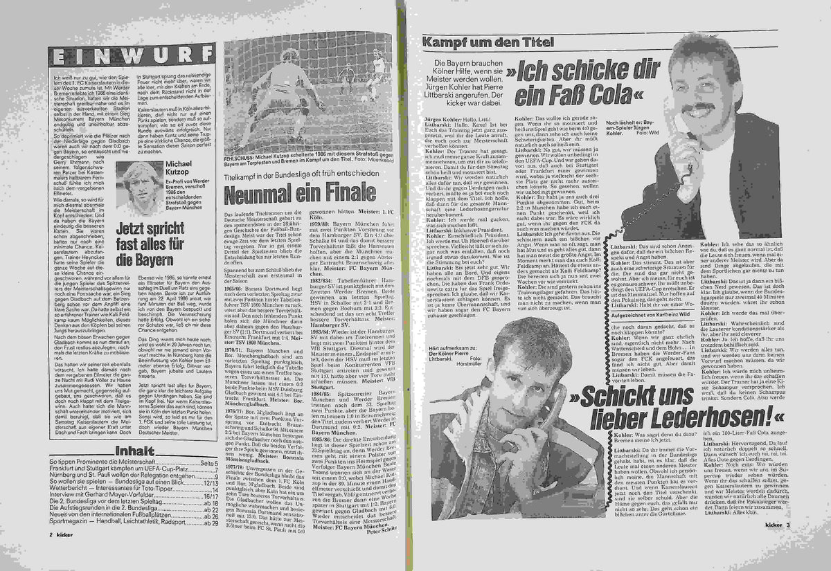 Inhaltsverzeichnis Kicker 47/1991