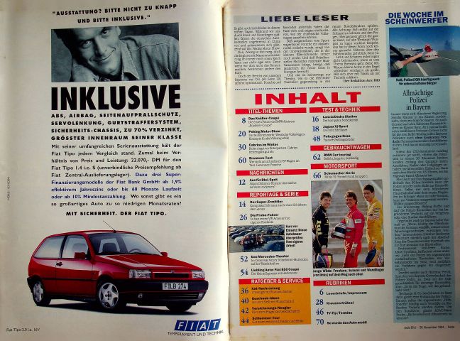 Inhaltsverzeichnis Auto Bild 47/1994