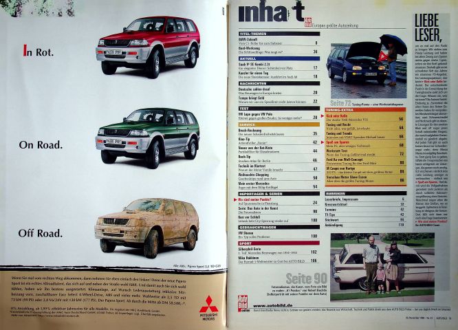 Inhaltsverzeichnis Auto Bild 47/1998