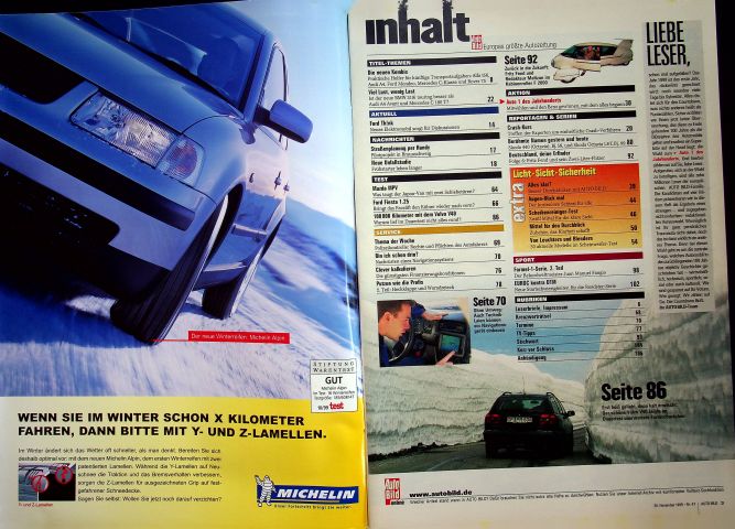 Inhaltsverzeichnis Auto Bild 47/1999